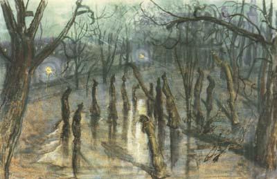 Stanislaw Ignacy Witkiewicz The Planty Park by Night-Straw-Men (mk19) Spain oil painting art